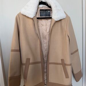 Bagatelle Tan Jacket with White Fur Collar